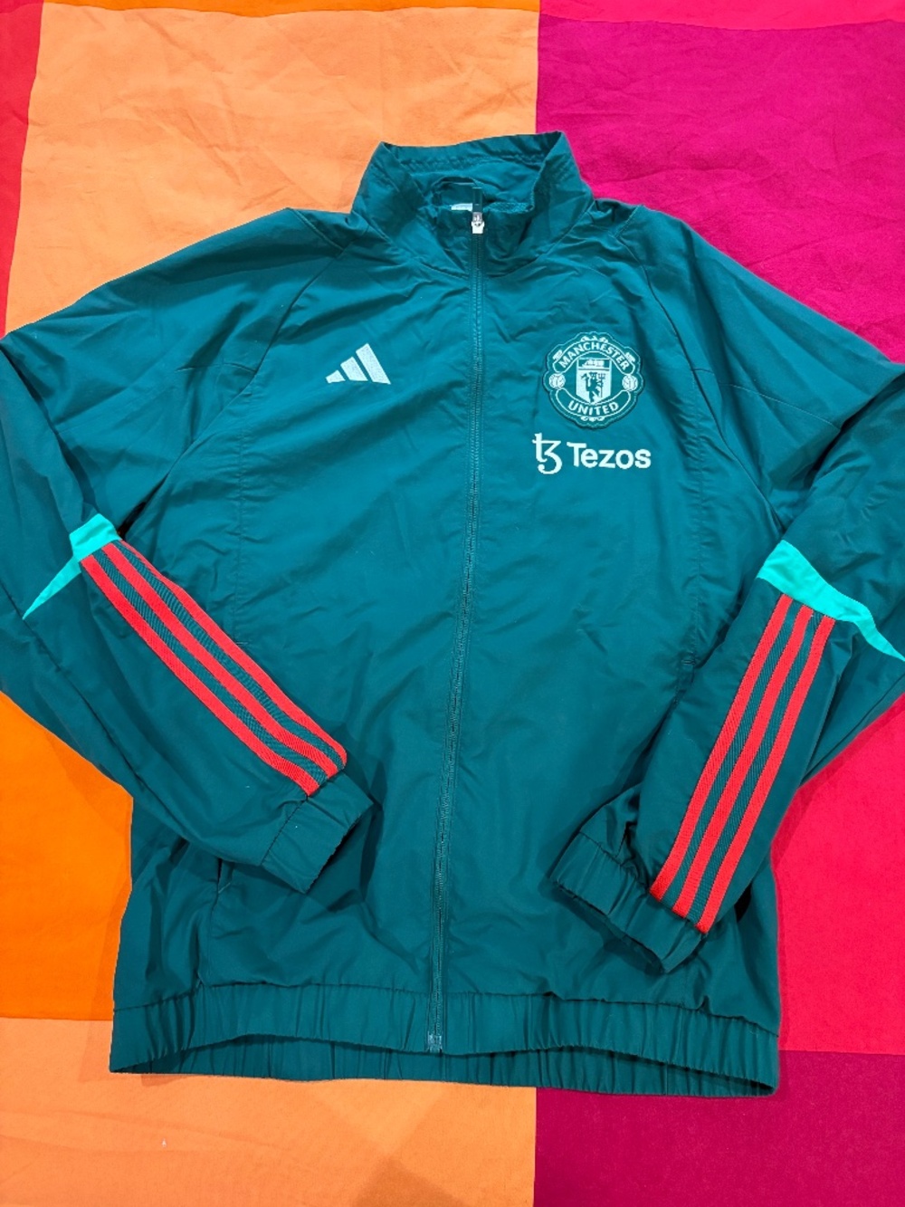adidas Manchester United Tezos Full Zip Track Jacket Green Red Stripes Mens M
